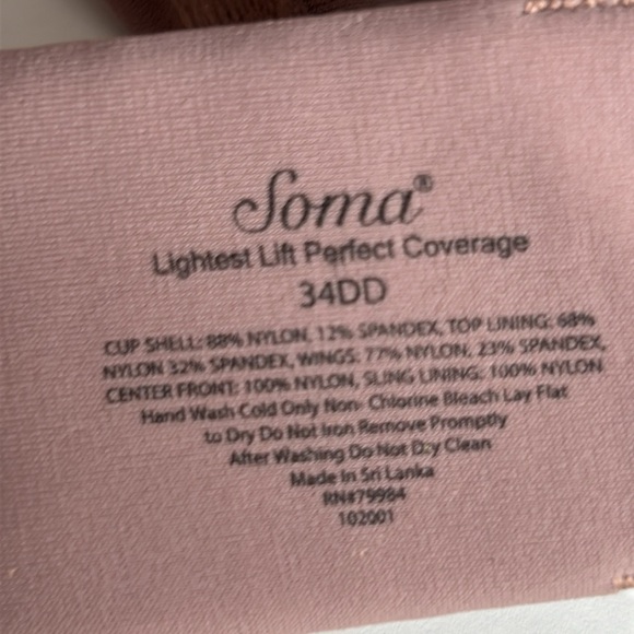 SOMA Lightest Lift Perfect Coverage in Mocha Taupe Underwire Bra Sz 34DD NEW - Picture 15 of 16